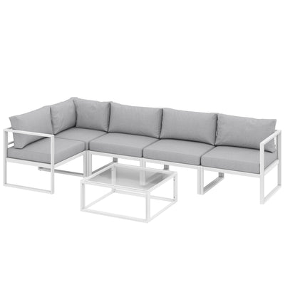 Modular Garden Sofa Set with Coffee Table for Flexible Outdoor Seating, White and Grey Outsunny