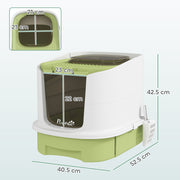 Covered Cat Litter Box with Scoop and Deodoriser for Odour Control and Easy Cleaning Green