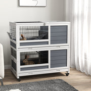Double Deck Indoor Guinea Pig Cage With Trays Ramps and Open Top for Easy Access Grey