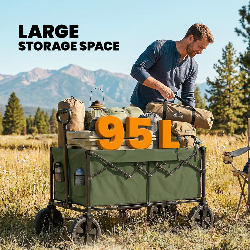 Folding Festival Trolley for Camping and Garden with 100 kg Capacity Dark Green Outsunny