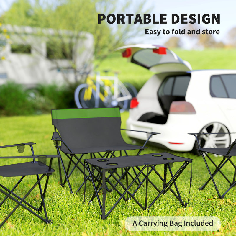 Foldable Camping Table and Chairs Set for 4 with Cup Holders and Carry Bag Olive Green