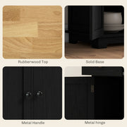 Black Sideboard With Rubberwood Top And Adjustable Shelves For Kitchen Or Dining Room
