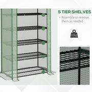 5 Tier Portable Mini Greenhouse with Roll Up Door and Shelves for Indoor Outdoor Use Green