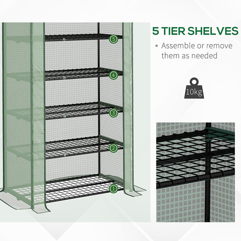 5 Tier Portable Mini Greenhouse with Roll Up Door and Shelves for Indoor Outdoor Use Green