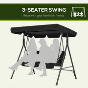 Black 3 Seater Garden Swing Chair With Adjustable Canopy For Relaxing Outdoors