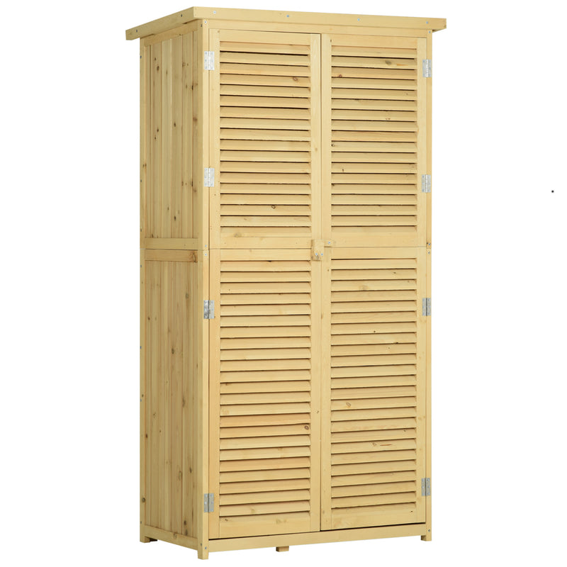 Wooden Garden Storage Cupboard With Asphalt Roof And Lockable Double Doors Natural 160cm