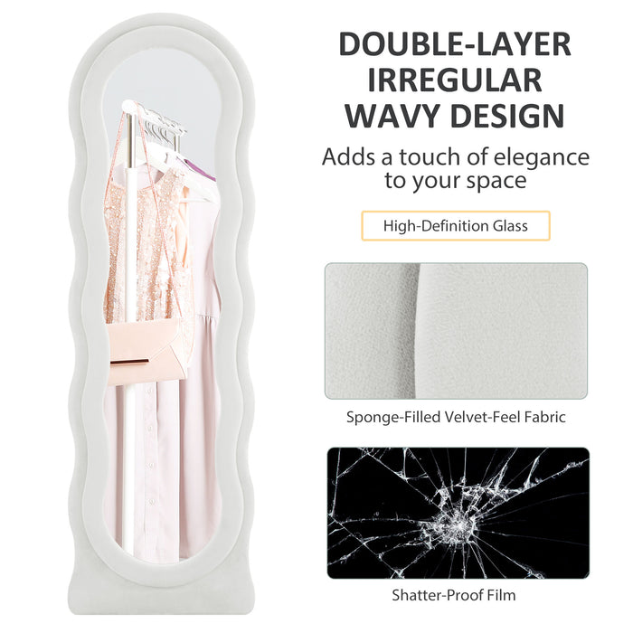 White Wavy Full Length Mirror Velvet Feel Frame by HOMCOM
