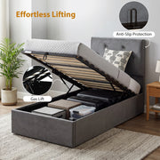 Single Ottoman Bed Frame with Gas Lift Storage and Padded Velvet Headboard, Dark Grey Homcom