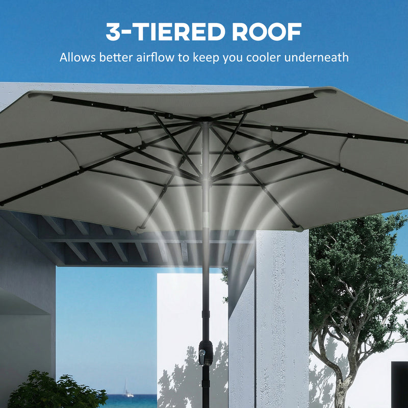 Garden Parasol with Adjustable Tilt and Three-Tier Vent for Cool Outdoor Shade Grey Outsunny