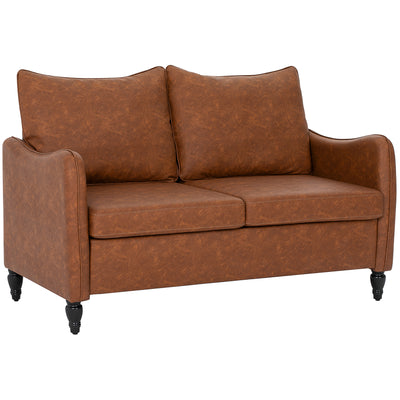 Two Seater Faux Leather Sofa With Marble Effect Ideal For Small Living Rooms Brown Homcom