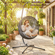 Hammock Chair Stand for Indoor or Garden Use Adjustable Steel Frame Black AOSOM