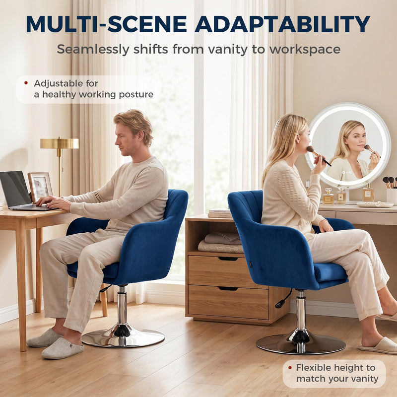 Swivel Lounge Chair with Adjustable Height and Padded Velvet Seat for Bedroom Comfort