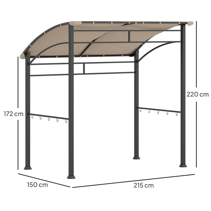 Khaki BBQ Grill Gazebo Tent 2.2 x 1.5 m with Metal Frame and Hooks for Outdoor Shade by Outsunny