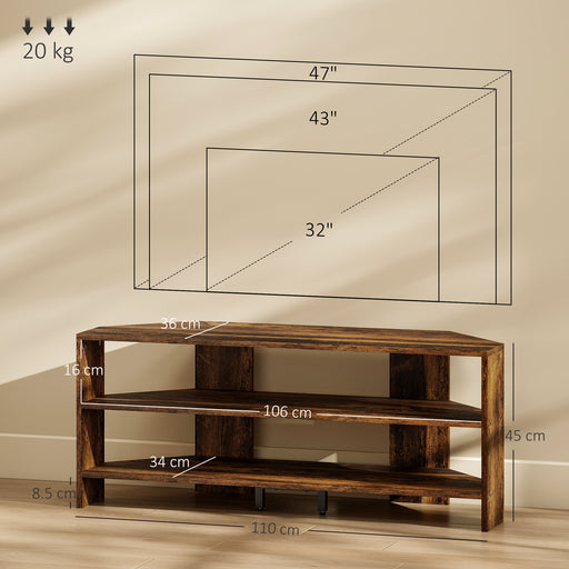 Rustic Brown Corner TV Stand for 47 Inch TV with Open Shelves for Storage and Display