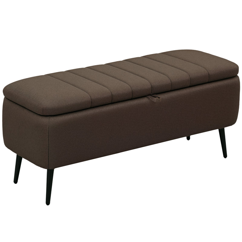 Linen Look Storage Ottoman Bench With Hidden Compartment For Bedroom or Hallway Dark Brown