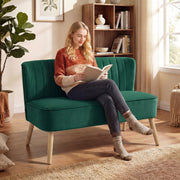 2 Seater Velvet Sofa for Small Spaces with Deep Foam Cushions Dark Green AOSOM