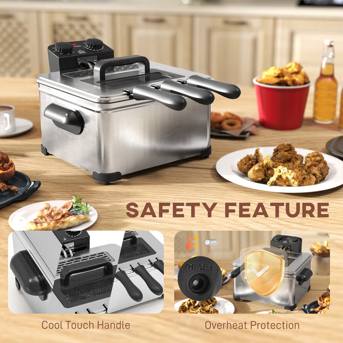 5 Litre Stainless Steel Deep Fat Fryer 2000W With Timer For Chips And Fried Chicken