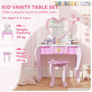 Pink Kids Dressing Table Set With Stool Mirror and Drawer by AIYAPLAY