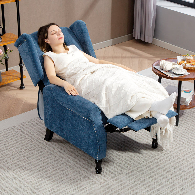 Vintage Reclining Armchair with Footrest 150 Degree Adjustable for Lounge Comfort, Royal Blue