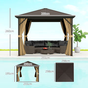 Brown 3m x 3m Metal Hardtop Gazebo with Curtains and Accessories by Outsunny