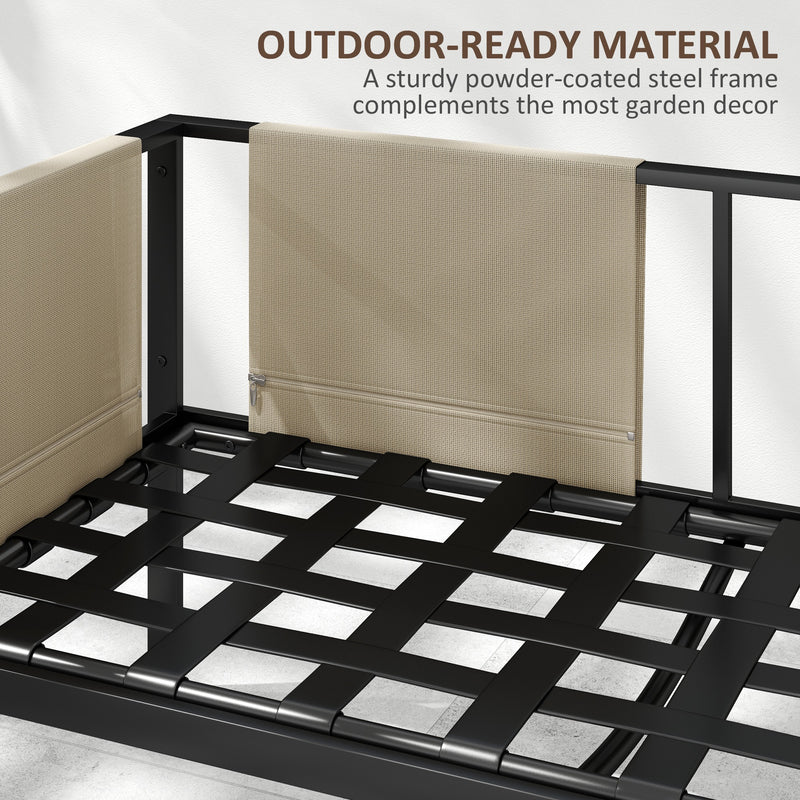 4 Piece Metal Garden Furniture Set with Glass Table and Padded Cushions Khaki by Outsunny