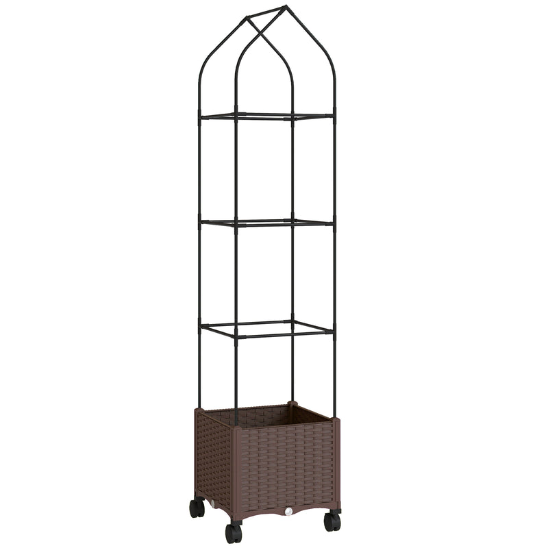 Raised Planter with Trellis and Wheels for Easy Gardening in Small Spaces Brown Outsunny