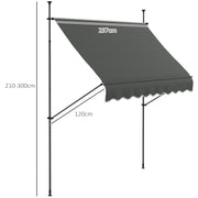 Dark Grey 2.5 x 1.2m Freestanding Retractable Awning UV Resistant Sun Shade For Patio