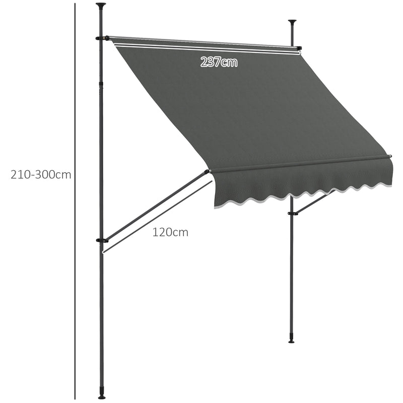 Dark Grey 2.5 x 1.2m Freestanding Retractable Awning UV Resistant Sun Shade For Patio