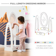 Kids White Clothes Rail With Rotating Full Length Mirror And Storage Shelves For Bedroom