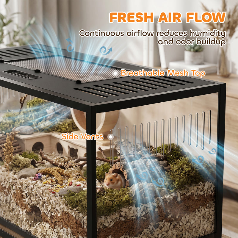 Hamster Cage with Deep Base for Natural Digging and Easy Cleaning Black Transparent