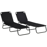 Set of 2 Black Folding Sun Loungers with Metal Frame Ideal for Garden or Patio Use