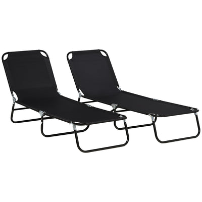 Set of 2 Black Folding Sun Loungers with Metal Frame Ideal for Garden or Patio Use