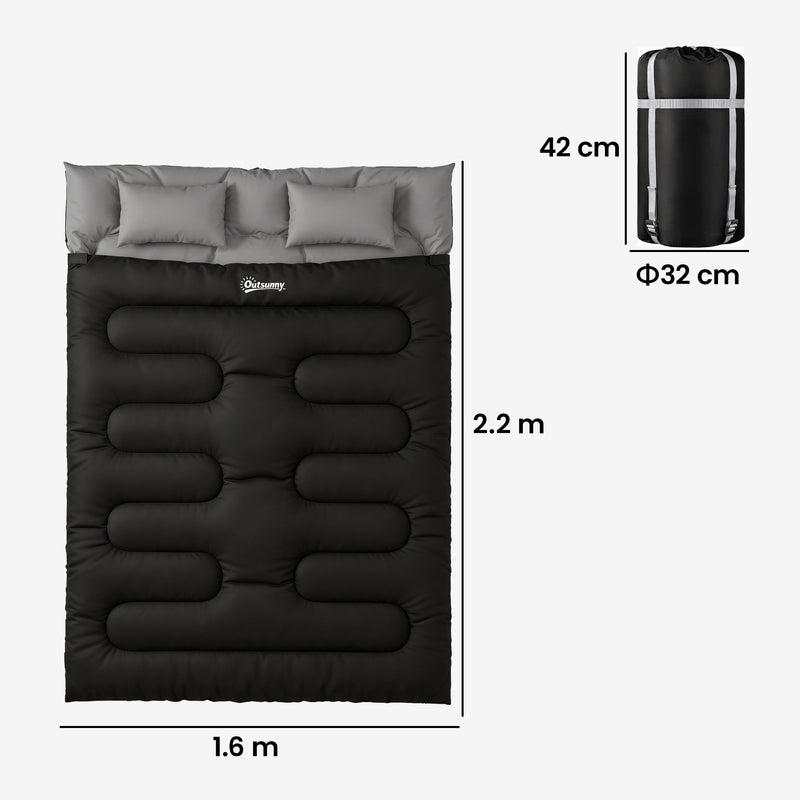 Double Sleeping Bag for Two Adults with Split Design for Warm Camping Nights Black