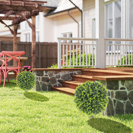 Set of 2 Artificial Boxwood Topiary Ball Bushes UV Resistant for Garden or Balcony Green