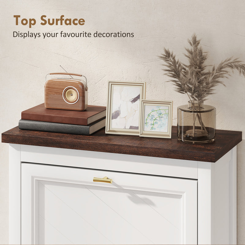 Narrow Shoe Cabinet for Hallways with 2 Flip Drawers White With Gold Handles 60 x 27 x 97 cm Homcom
