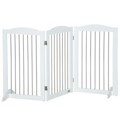 Foldable Freestanding Dog Gate with Support Feet for Doorways and Stairs White
