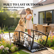Metal Garden Bridge with Safety Railings for Crossing Streams or Flowerbeds Black Outsunny