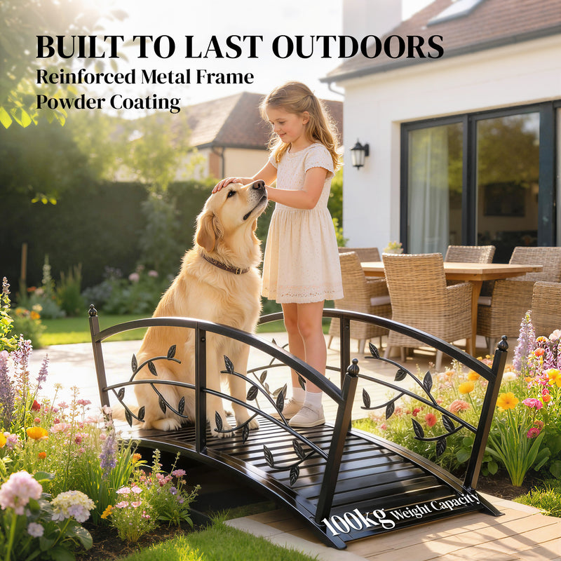 Metal Garden Bridge with Safety Railings for Crossing Streams or Flowerbeds Black Outsunny