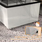 Two Tier Hamster Cage with Wheels Deep Base and Accessories for Small Pets, Grey