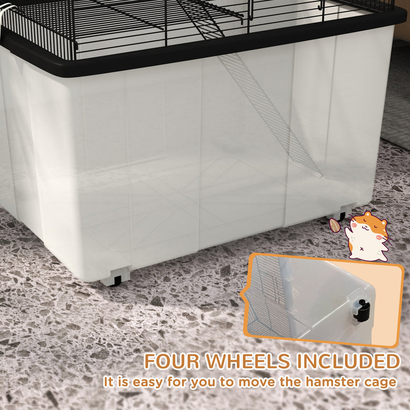 Two Tier Hamster Cage with Wheels Deep Base and Accessories for Small Pets, Grey