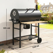 Barrel Charcoal BBQ Grill for Easy Outdoor Cooking with Large Cooking Area and Storage Black Outsunny