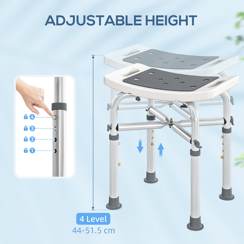 Adjustable Height Shower and Bath Stool with Aluminium Frame for Elderly Support, Grey
