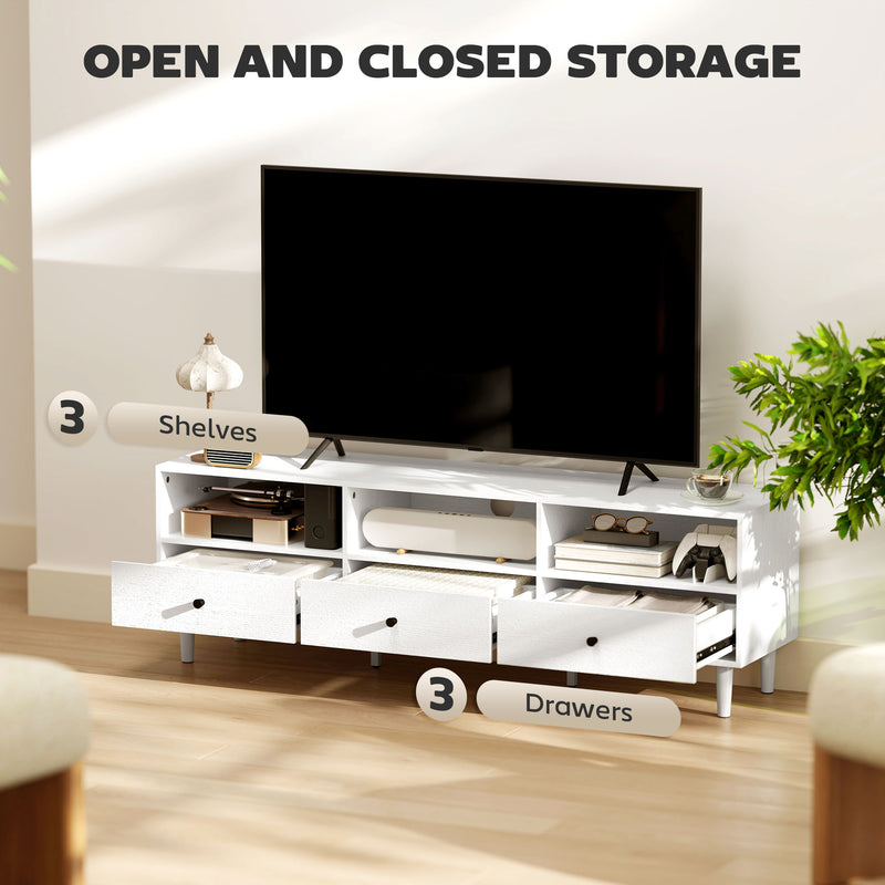 White Minimal TV Stand with Multi Storage Shelves for Living Room
