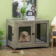 2 in 1 Dog Crate and Side Table with Cushion and Double Doors for Large Dogs Grey