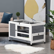 Elevated Wooden Rabbit Hutch with Slide Out Tray for Indoor Use Guinea Pig Cage Grey AOSOM