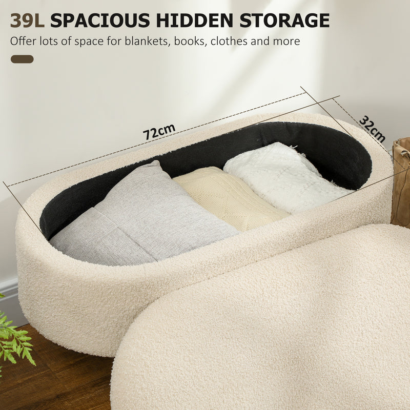 Storage Ottoman Bench with Hidden Compartment Cream White Teddy Fleece  by HOMCOM