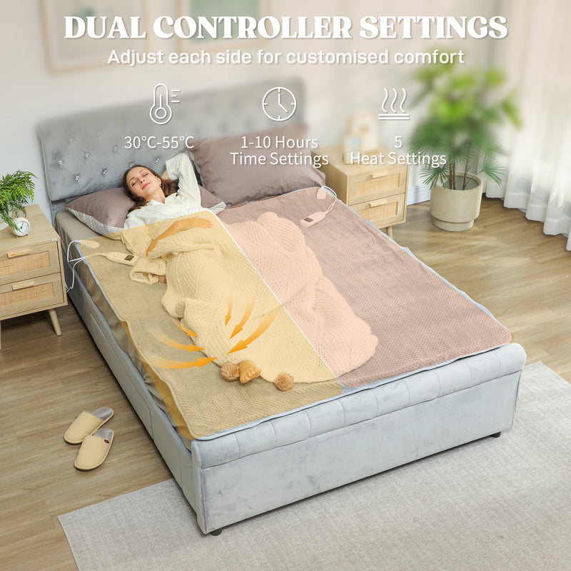 Electric Heated Throw Blanket with 5 Heat Settings and 10 Hour Timer for Cosy Warmth Grey AOSOM