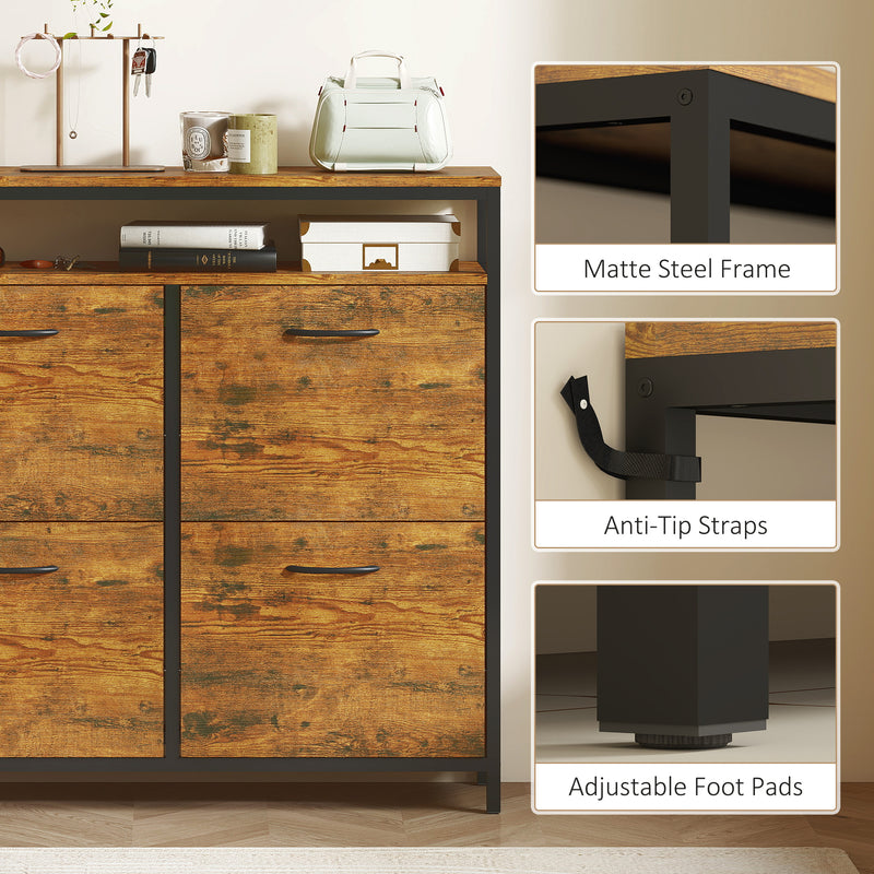 Shoe Storage Cabinet with 4 Flip Drawers and Open Shelf Ideal for Hallways, Rustic Brown