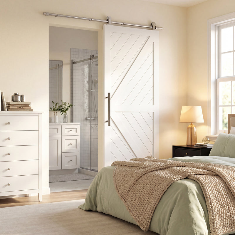 Sliding Door Hardware Kit for Quiet Wooden Doors Indoor or Outdoor Use Silver Tone AOSOM