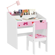Pink Kids Study Table and Chair Set With Storage and Pull-Out Drawer for Ages 3-6 by AIYAPLAY